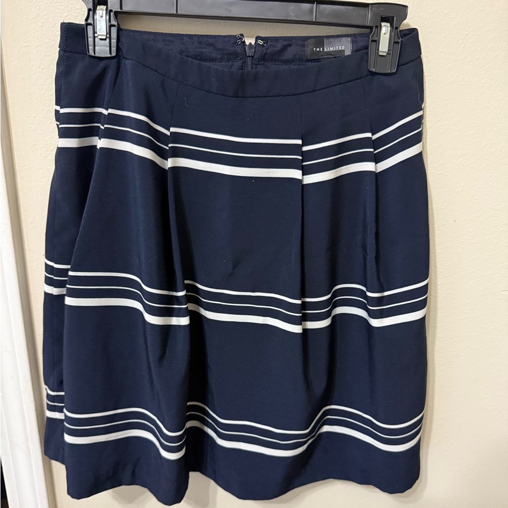 The Limited Dark Blue A-Line Skirt with White Stripes